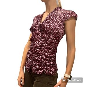 Charlotte Russe Y2K Button Up Short Sleeve Blouse Pink and Purple Chain Print